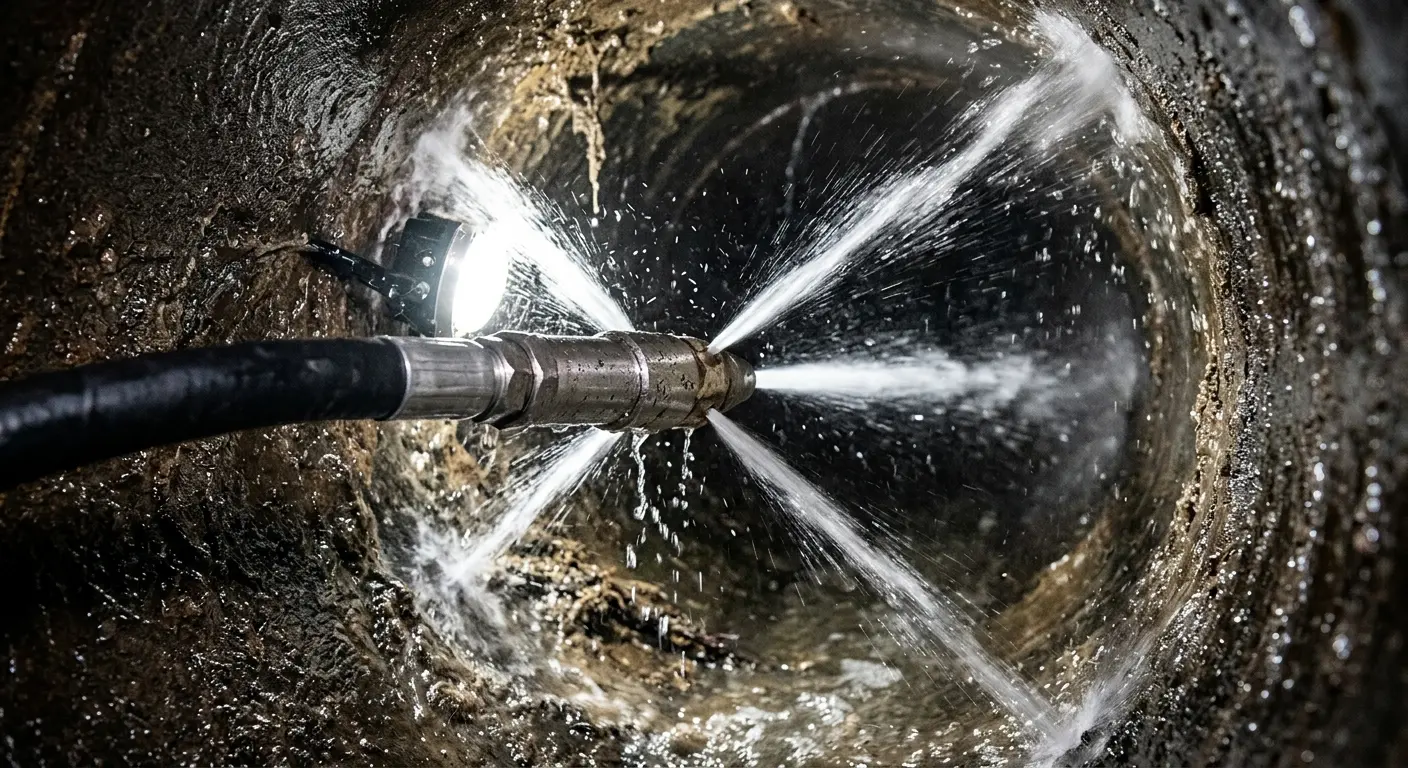 High-pressure hydro jetting nozzle cleaning sewer pipe for Storm Drain Cleaning in Wappingers Falls